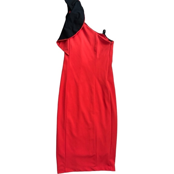 Rachel Roy Collection one-shoulder flutter sheath dress cocktail - red/black- s - Picture 2 of 6